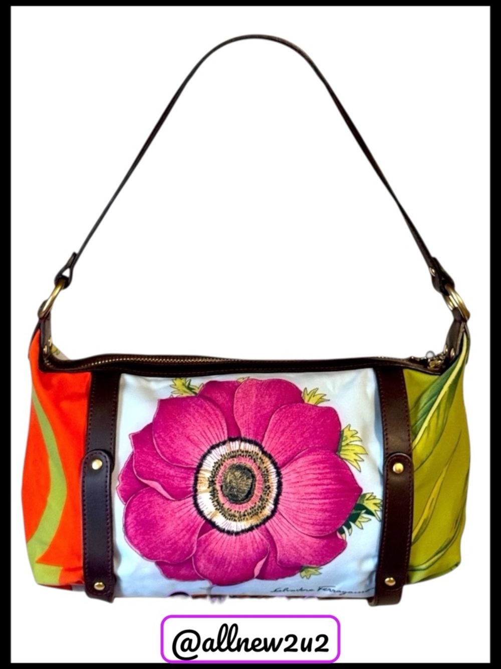 Salvatore Ferragamo Gancini Shoulder Bag Floral Animal Print Multi-Host Pick!